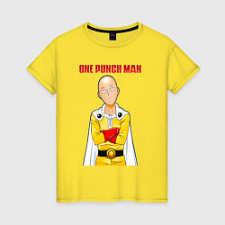 Футболка хлопковая женская Сайтама безразличие One Punch-Man, цвет: желтый