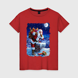 Женская футболка Дед Мороз с подарками на крыше