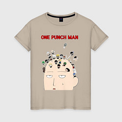 Женская футболка Все персонажи One Punch-Man на голове Сайтамы