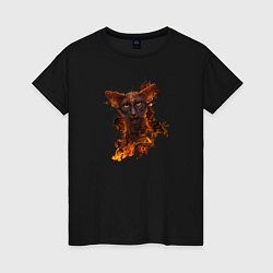Женская футболка Дикий кот в огне