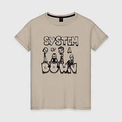 Футболка хлопковая женская Карикатура на группу System of a Down, цвет: миндальный