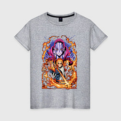 Женская футболка Аказа и Ренгоку битва клинок рассекающий демонов