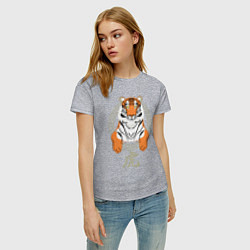 Футболка хлопковая женская Тигр в раме, цвет: меланж — фото 2