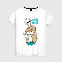 Футболка хлопковая женская Учитель Годжо из Магической Битвы, цвет: белый