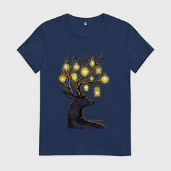 Футболка хлопковая женская Рождественские огни, цвет: тёмно-синий