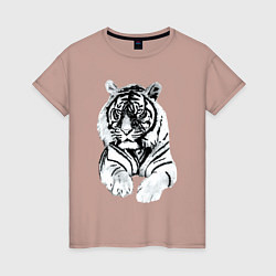 Футболка хлопковая женская Тигр белый, цвет: пыльно-розовый
