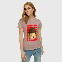 Футболка хлопковая женская ROBLOX RED LOGO LEGO FACE, цвет: пыльно-розовый — фото 2