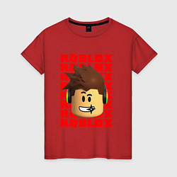 Футболка хлопковая женская ROBLOX RED LOGO LEGO FACE, цвет: красный