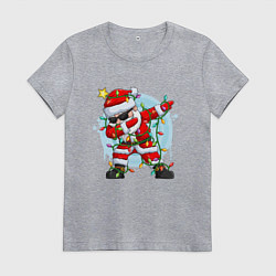 Футболка хлопковая женская DAB SANTA CLAUS В ГЕРЛЯНДЕ, цвет: меланж