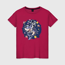 Женская футболка Космонавт верхом на акуле
