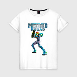 Футболка хлопковая женская Metroid Dread Метроид Дреад, цвет: белый