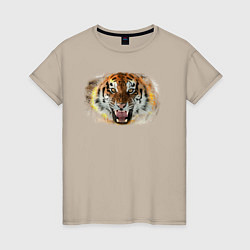 Футболка хлопковая женская Пламенный тигр, цвет: миндальный