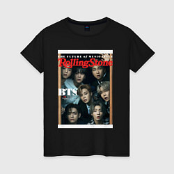 Футболка хлопковая женская BTS БТС на обложке журнала, цвет: черный