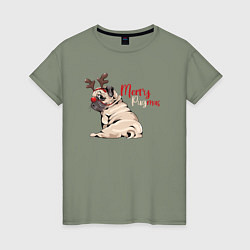 Женская футболка Merry Pugmas