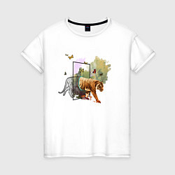 Женская футболка Тигр из матрицы Японский акварельный арт