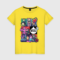 Футболка хлопковая женская BT21 POP-ART, цвет: желтый