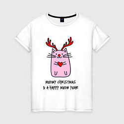 Женская футболка Новогодний кот с сердечком в лапках