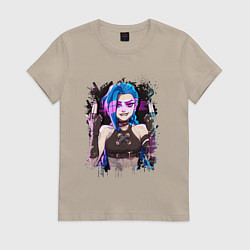 Футболка хлопковая женская JINX SHOOT ARCANE LOL, цвет: миндальный