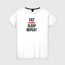 Женская футболка Eat оливье Sleep Repeat