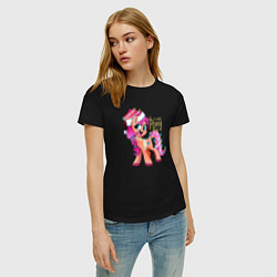 Футболка хлопковая женская X-mas pony, цвет: черный — фото 2