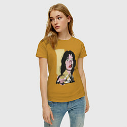 Футболка хлопковая женская Andy Warhol - Mick Jagger pop art, цвет: горчичный — фото 2