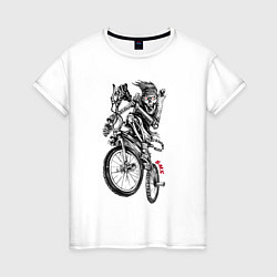 Женская футболка Skeleton on a cool bike