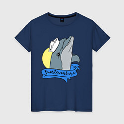 Женская футболка Дельфин на фоне солнца
