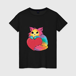 Женская футболка Влюбленный котик держит сердце