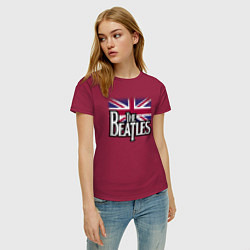 Футболка хлопковая женская The Beatles Great Britain Битлз, цвет: маджента — фото 2