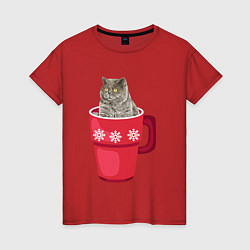 Женская футболка Удивленный кот в кружке