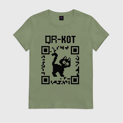Футболка хлопковая женская QR кот КОТИК, цвет: авокадо