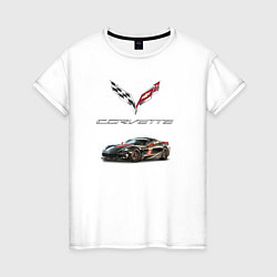 Футболка хлопковая женская Chevrolet Corvette - Motorsport racing team, цвет: белый