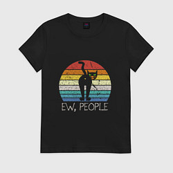 Футболка хлопковая женская Кот-интроверт, цвет: черный