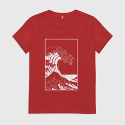 Футболка хлопковая женская Japan waves Японская волна, цвет: красный