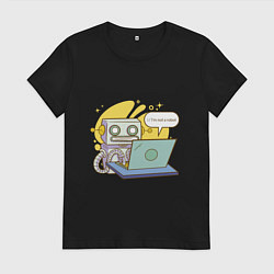 Футболка хлопковая женская Я не робот Програмерский мем, цвет: черный