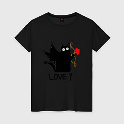 Футболка хлопковая женская LOVE CAT WHAT cat, цвет: черный