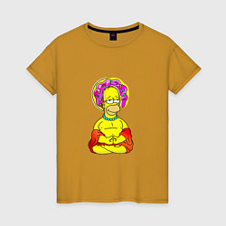 Футболка хлопковая женская Гомер - бог пончиков, цвет: горчичный