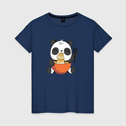 Футболка хлопковая женская Cute Panda Eating Ramen, цвет: тёмно-синий