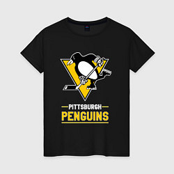 Футболка хлопковая женская Питтсбург Пингвинз , Pittsburgh Penguins, цвет: черный