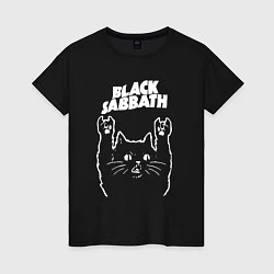 Футболка хлопковая женская Black Sabbath Рок кот, цвет: черный