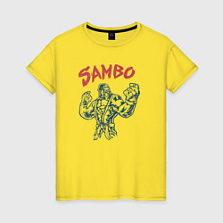 Футболка хлопковая женская Самбо горилла в ярости, цвет: желтый