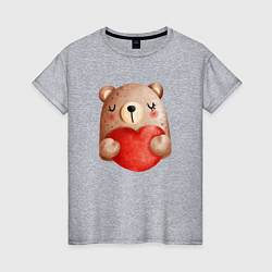 Женская футболка Мишка с сердечком с валентинкой