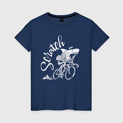 Футболка хлопковая женская Scratch - трековые велогонки, цвет: тёмно-синий