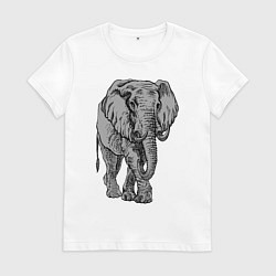 Футболка хлопковая женская Огромный могучий слон, цвет: белый
