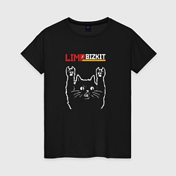 Футболка хлопковая женская Limp Bizkit рок кот, цвет: черный