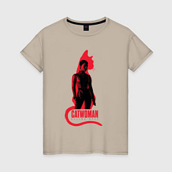 Футболка хлопковая женская Cat silhouette Cat women, цвет: миндальный