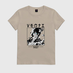 Футболка хлопковая женская Венти Venti, Genshin Impact, цвет: миндальный