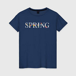 Футболка хлопковая женская Spring blooms, цвет: тёмно-синий
