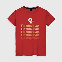 Футболка хлопковая женская Feminism - retro, цвет: красный