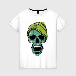 Футболка хлопковая женская New York Yankees Cool skull, цвет: белый